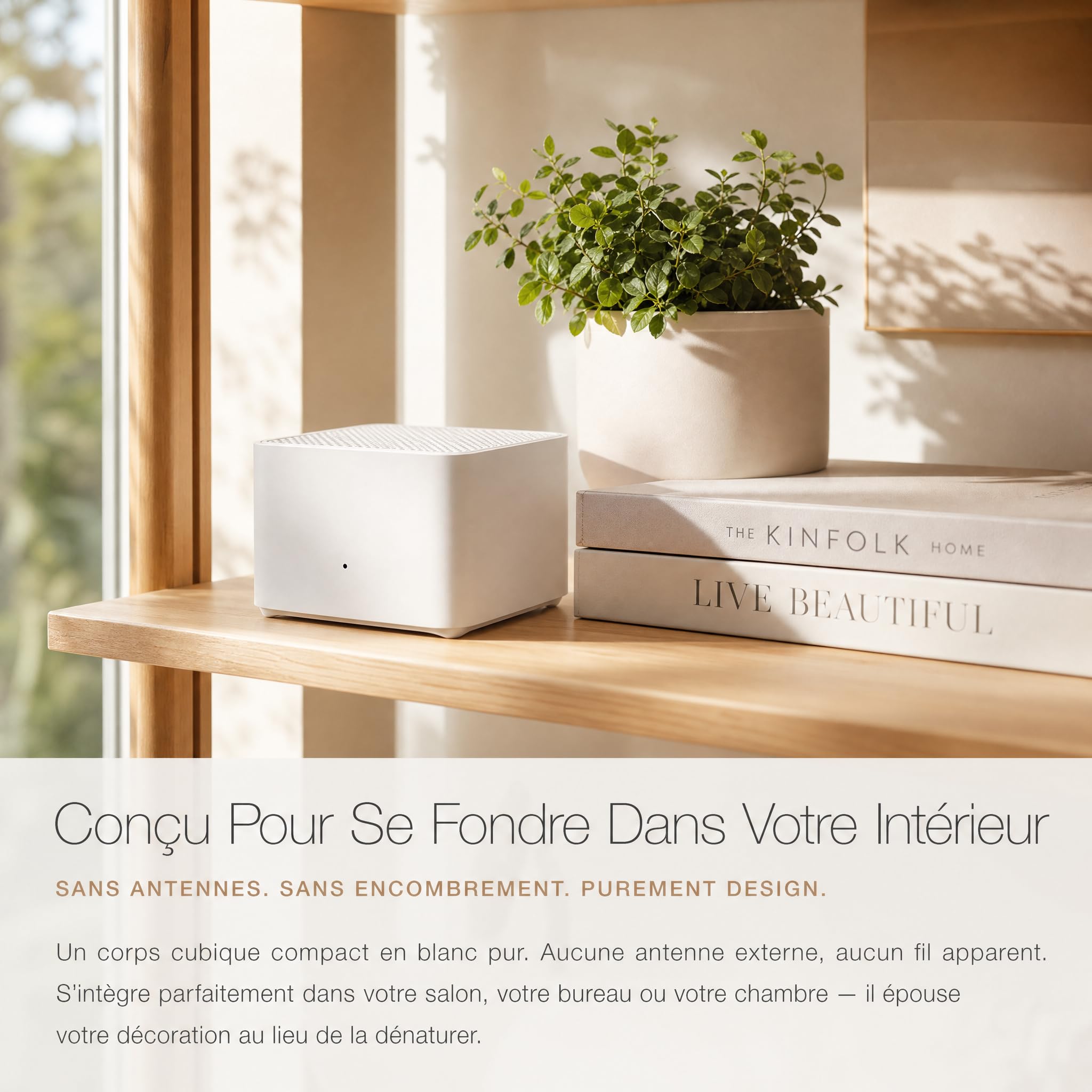 Routeur WiFi Mesh Toute la Maison, Double Bande 2,4 + 5 GHz, Roaming Fluide, 3 Ports Gigabit (1 WAN + 2 LAN), Compatible Fibre, Design Cubique Compact sans Antenne, WPA3