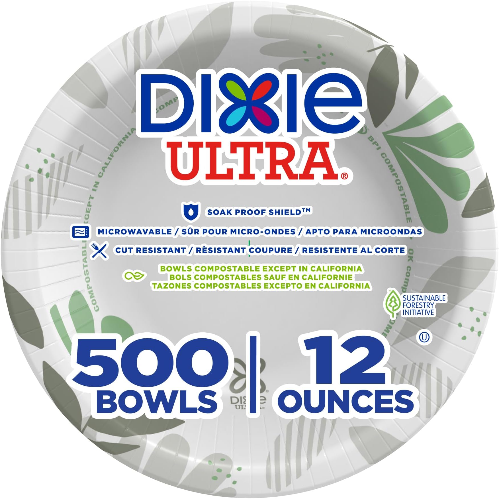 Dixie Ultra 12 oz Heavy-Weight Paper Bowls By GP PRO, Pathways Design, 500 Count (125 Disposable Bowls Per Pack, 4 Packs Per Case), SXB12WS
