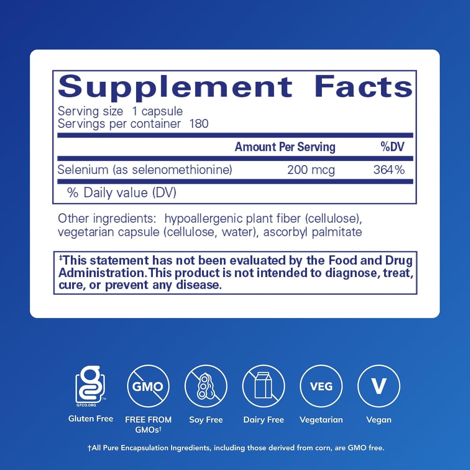 Pure Encapsulations Selenium - 200 mcg - for Healthy Cellular Function, Immune System & Antioxidant Defenses - Mineral Supplement - Vegan & Gluten Free - 180 Capsules
