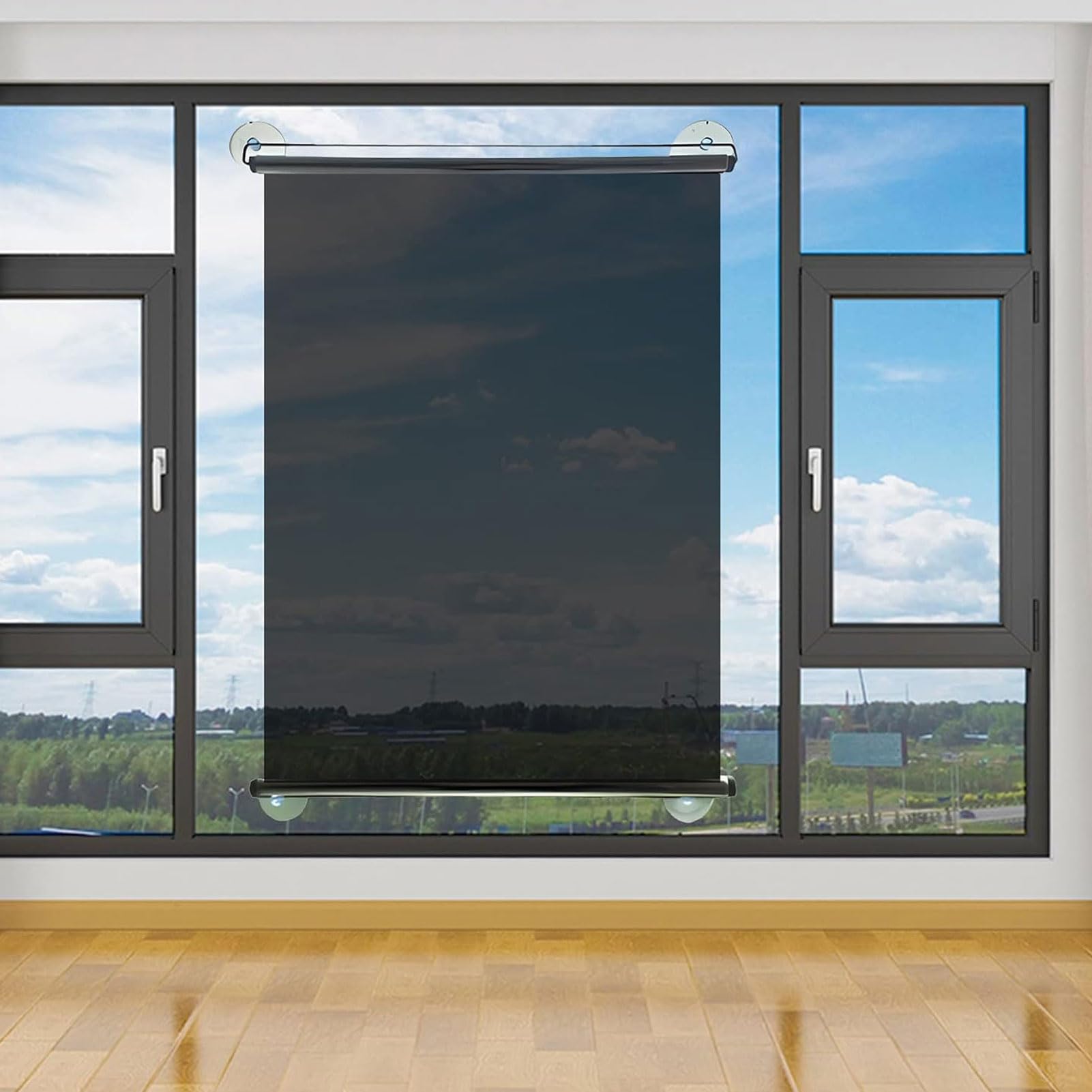 HUHJYUGE Cortinas Opacas con Ventosas, Estores Enrollables Opacos, Cortinas de Privacidad Temporal, Retráctil Portátil Cortina de Sombra, Persiana Enrollable Sin Taladrar (80X200cm)