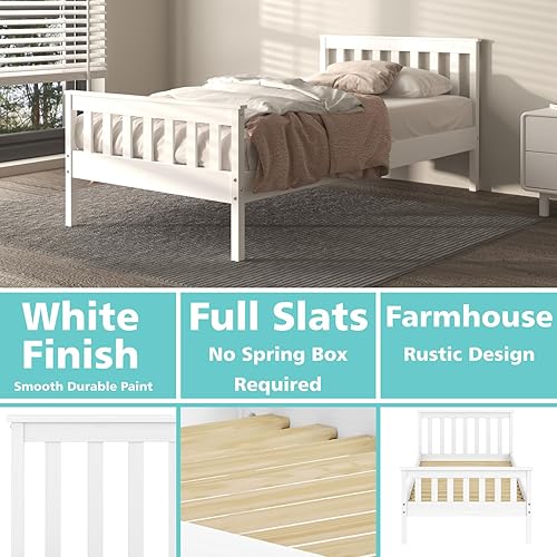 Miniatura 8 de Urban Home Furniture Classic Shaker Style Farmhouse - Cama de plataforma de pino macizo rústica, base de madera maciza con soporte de listones de