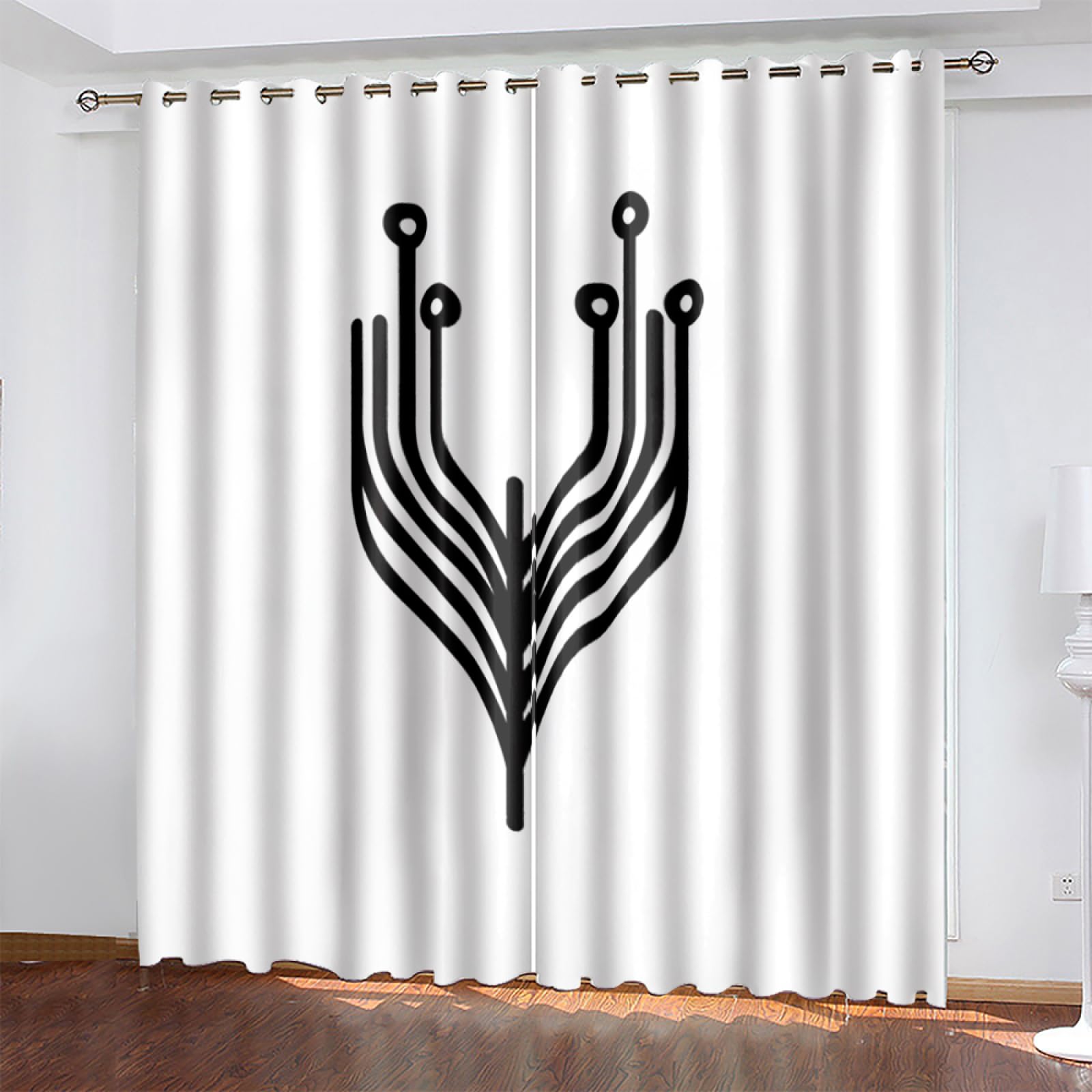 Blackout Eyelet Curtains Black Striped White Thermal Blackout Curtains for Bedroom Living Room Black Out Curtain Reduce Noise Eyelet Curtins Durable Polyester Thick Window Curtain 2x75x166cm