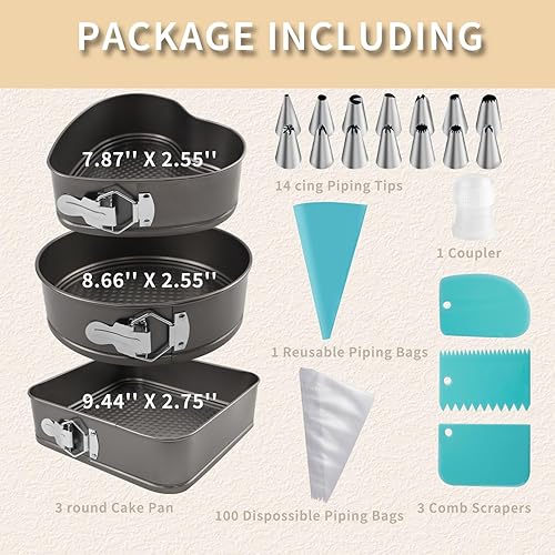 Miniatura 3 de Springform - Juego de 8 moldes para tartas de 9,10 pulgadas, molde redondo para tartas de queso, antiadherentes, moldes para tartas de queso con 100