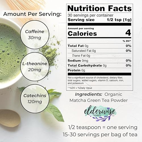 Miniatura 2 de Elderwise Matcha - Té verde en polvo, grado ceremonial, primera cosecha de primera calidad, auténticamente japonés, 30 porciones