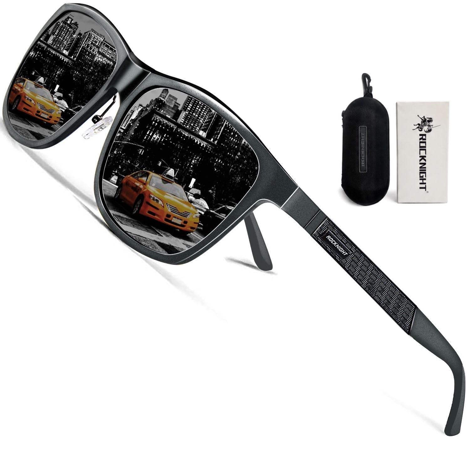 ROCKNIGHT Polarized Sunglasses for Men Outdoor Use Square UV400 Al-Mg Frame