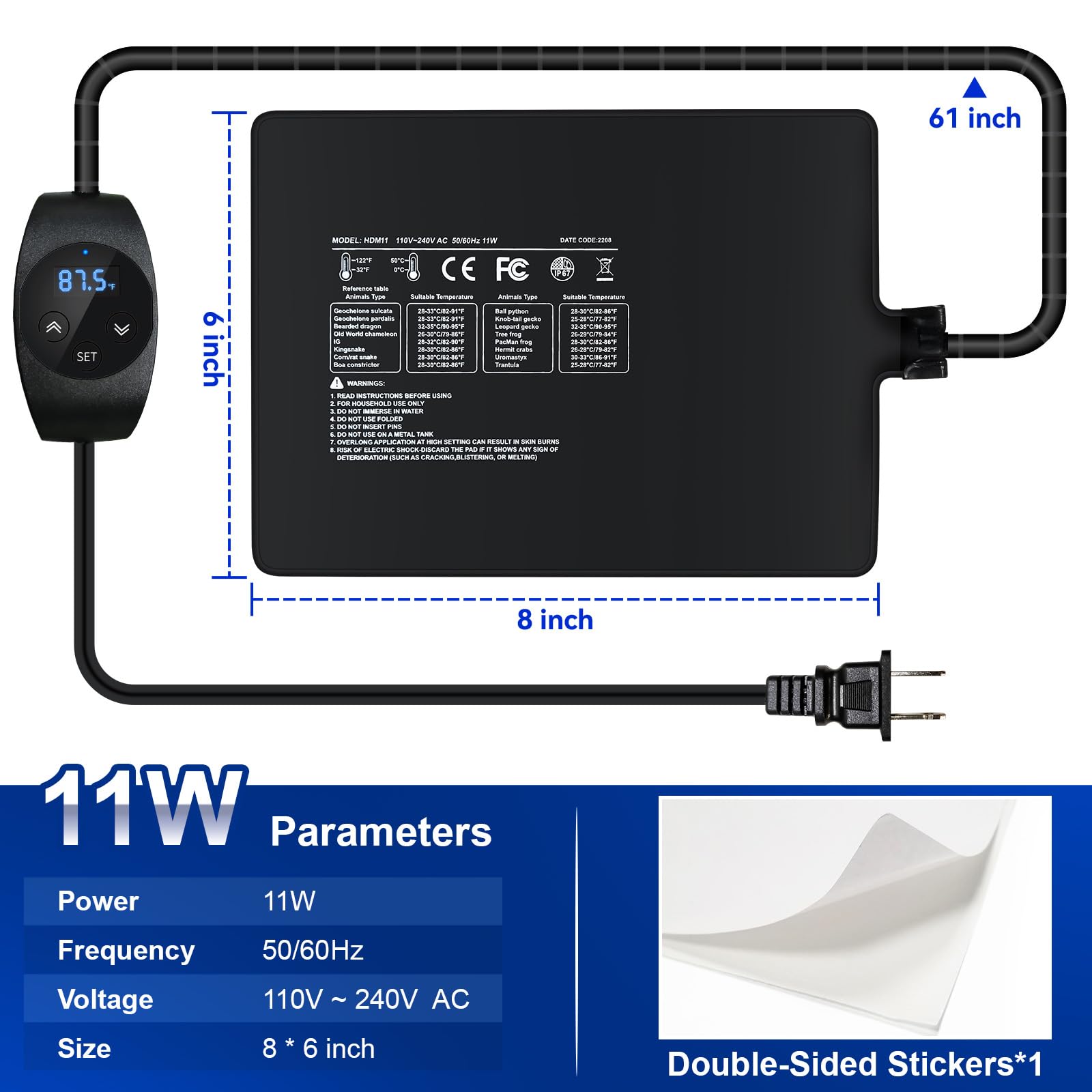 KABASI Reptile Heating Pad With Temperature Adjustment, 7W