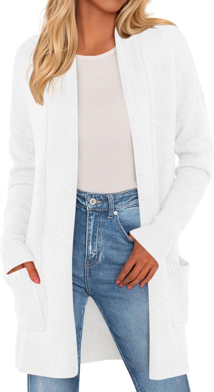 PRETTYGARDEN Long Cardigan Sweaters for Women Winter Clothing 2026 Fall Knitted Open Front Cozy Sweater with Pockets