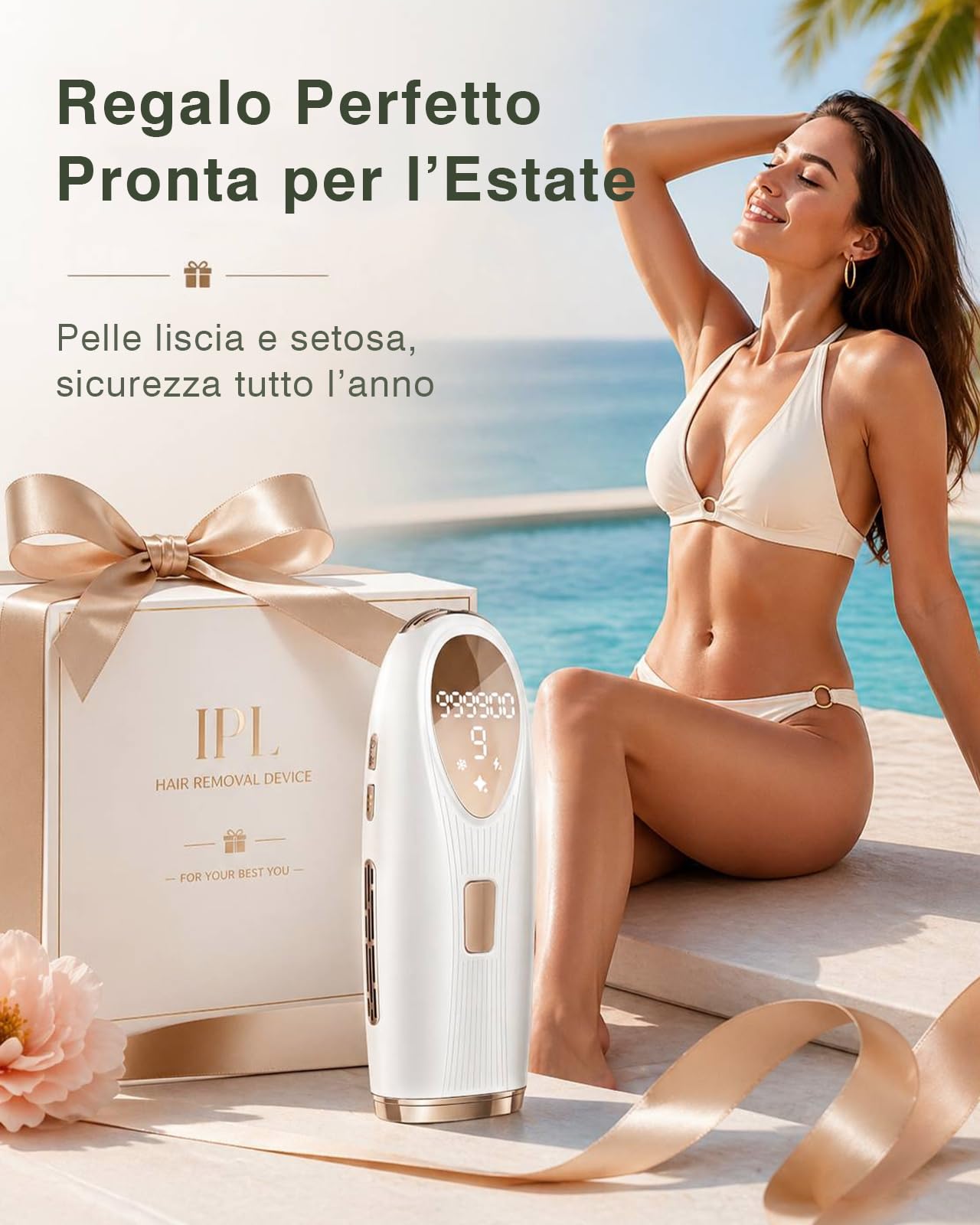 Epilatore Luce Pulsata - 5°C Raffreddamento 9 Livelli 16 J ck1122 | 999.900 Flash per Uso, Modalità Automatica e Manuale per Corpo, Ascelle, Bikini e Gambe, Adatto a Donna e Uomo