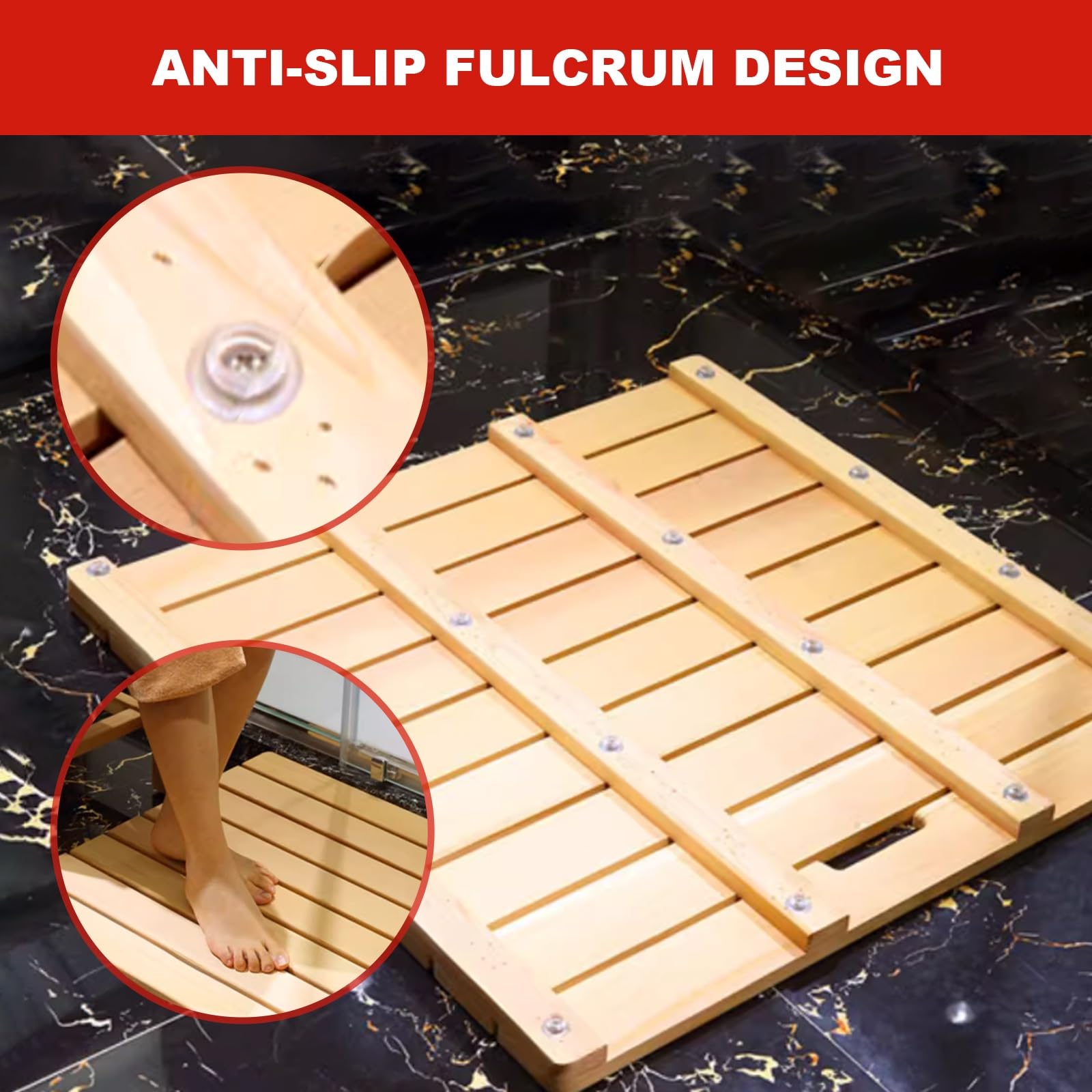 Caillebotis Exterieur, Caillebotis Bois avec Poignée, Tapis de Sécurité de Douche, Tapis Bain Antiderapant for Sauna, Bain, Spa et Marches(19.7 * 11.8in)