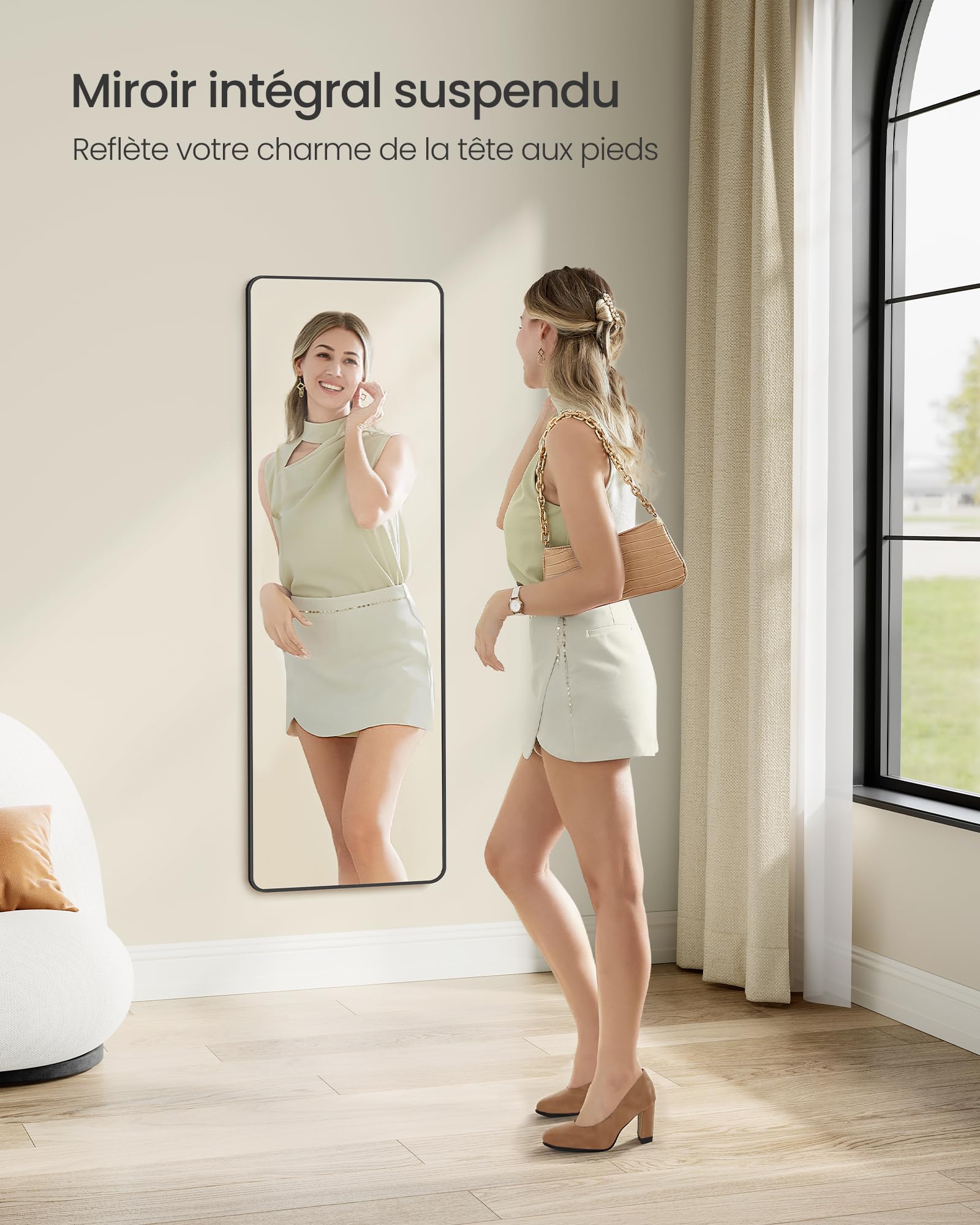 Miroir Intégral Suspendu SONGMICS 120x40cm - Cadre Aluminium Doré, Verre Trempé Sécuritaire - Pour Chambre, Dressing, Salon