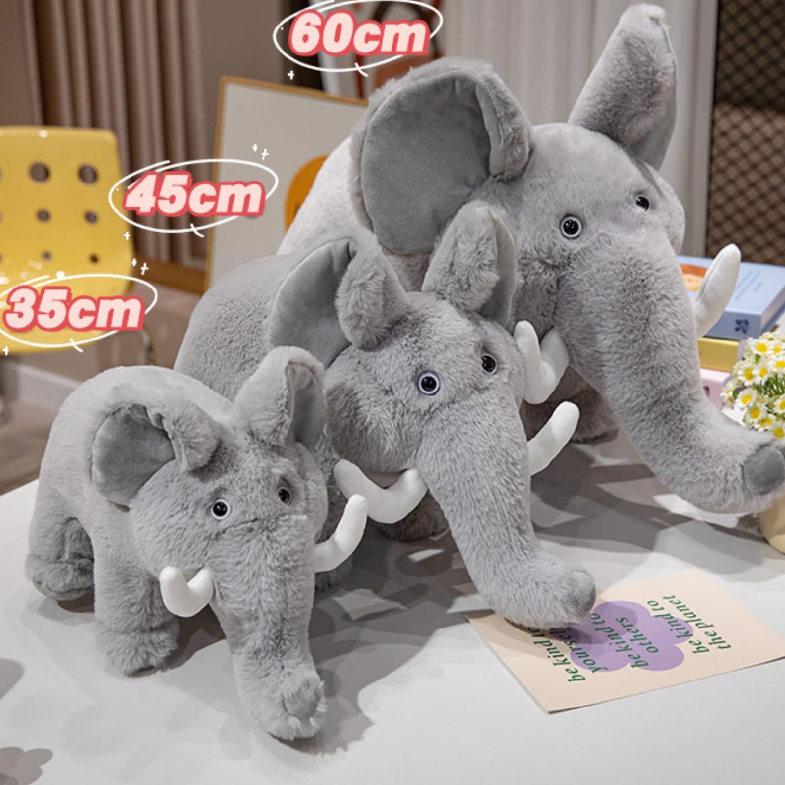 Elefant Kuscheltier, Weiches Kuscheltier in Hellgrau mit Großem Rüssel & Ohren 35/45/60cm, Kawaii Flauschiger Blauer Elefant, Gefülltes Tierfigur, für Kinder Baby Mädchen Jungen (60cm,Rosa)