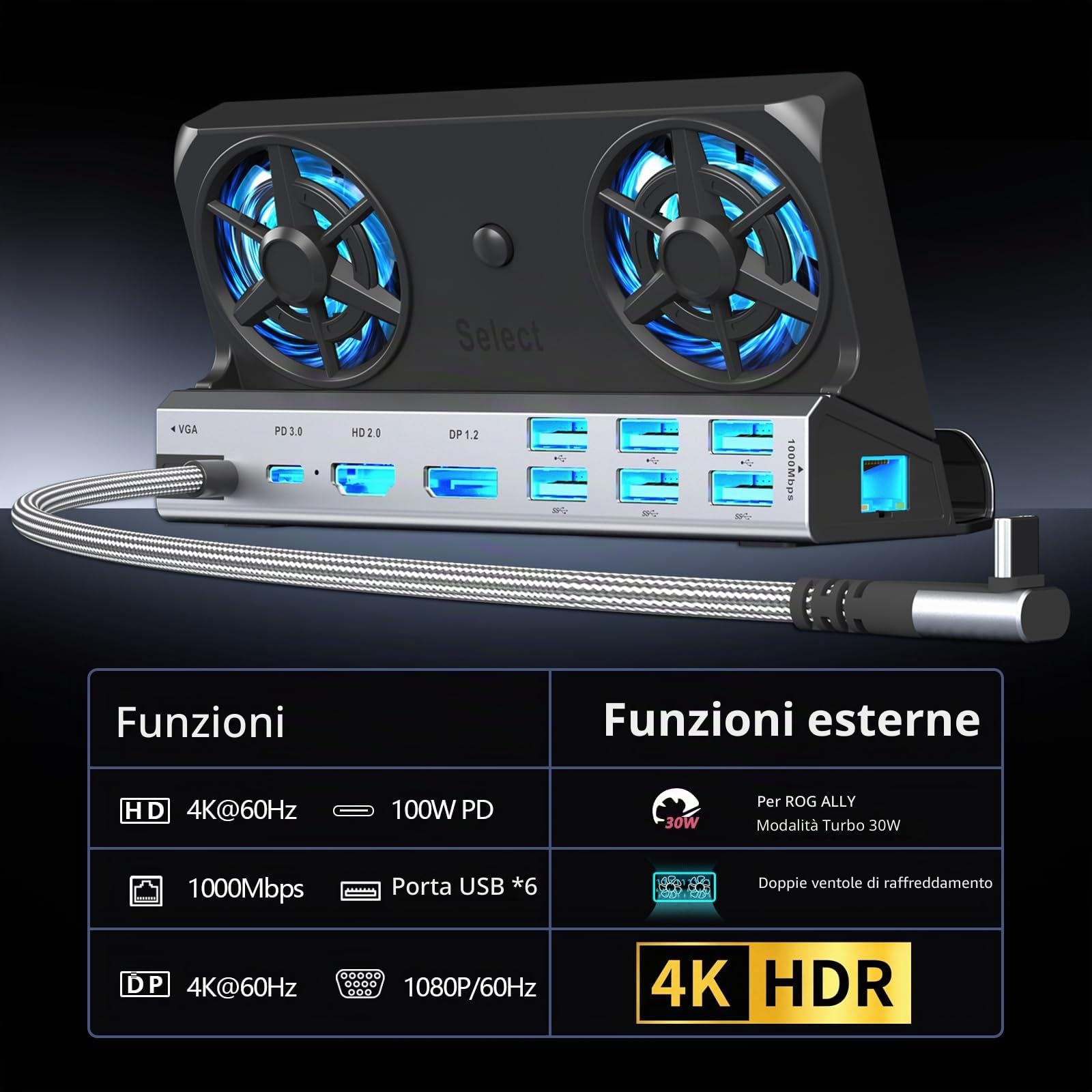 Dual Cooling Fans 11-in-1 Steam Deck Docking Station with HD 2.0,6 USB Ports,RJ45 1000Mbps,VGA,DP1.2,100W PD, 40Gbps Adapter per Steam Deck/Rog Ally/Switch/Legion Go