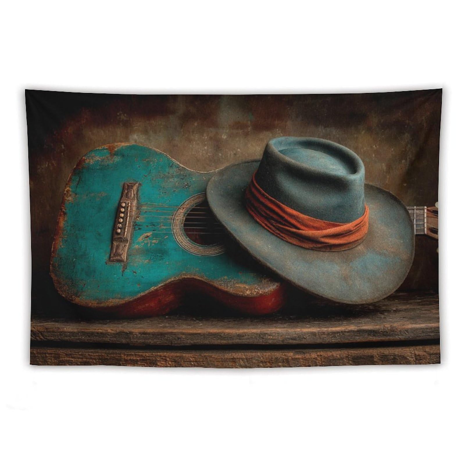 Jubonexis Rustic Western Country Music Cowboy Hat Guitar Tapestry Polyester Aesthetic Wall Hanging Bedroom Living Room Dorm Decor 40"x60"