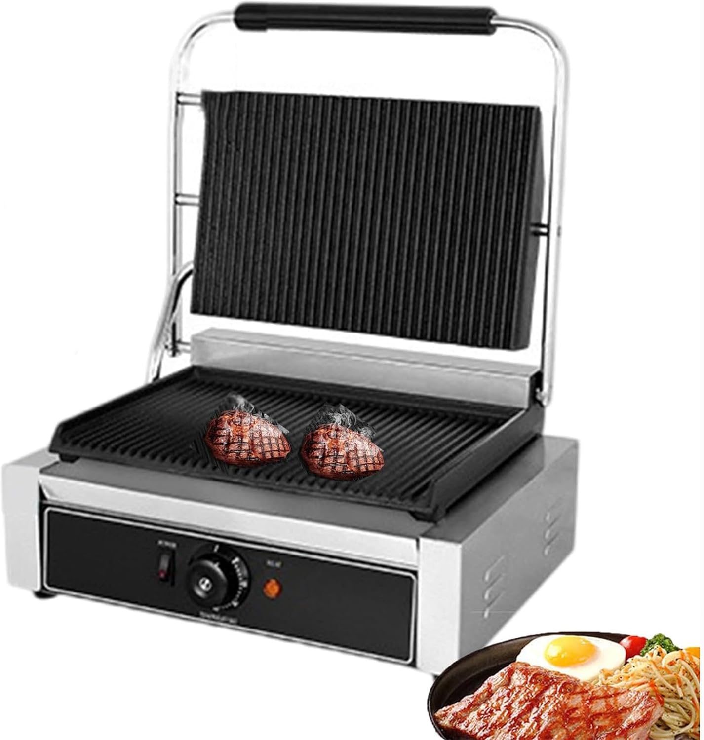 Electric Deep Fill Toastie Maker Commercial Sandwich Press Grill Non-Stick Platen Grill for Sandwiches Steaks Meats Squid Pancakes Hamburgers (2200W)
