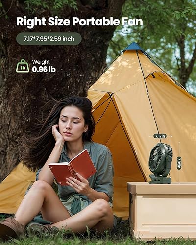 Miniatura 6 de Gaiatop Ventilador de camping portátil con linterna LED, rotación de 360 y clip para escritorio, batería recargable USB de 4000 mAh, pantalla