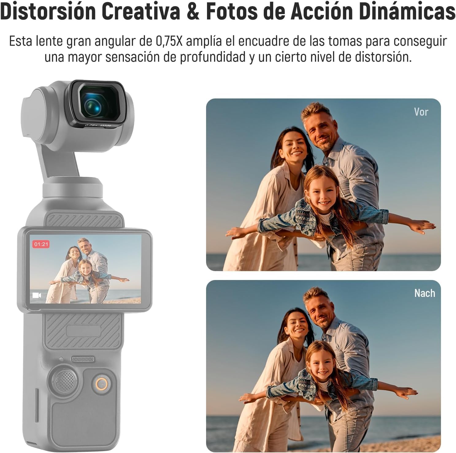 NEEWER Lente Gran Angular de 0.75X Compatible con dji OSMO Pocket 3 / Pocket 4 / Xtra Muse, Campo de Visión Ampliado de 108°, Lente Magnética Asférica HD para Cámara de Acción, LS-45