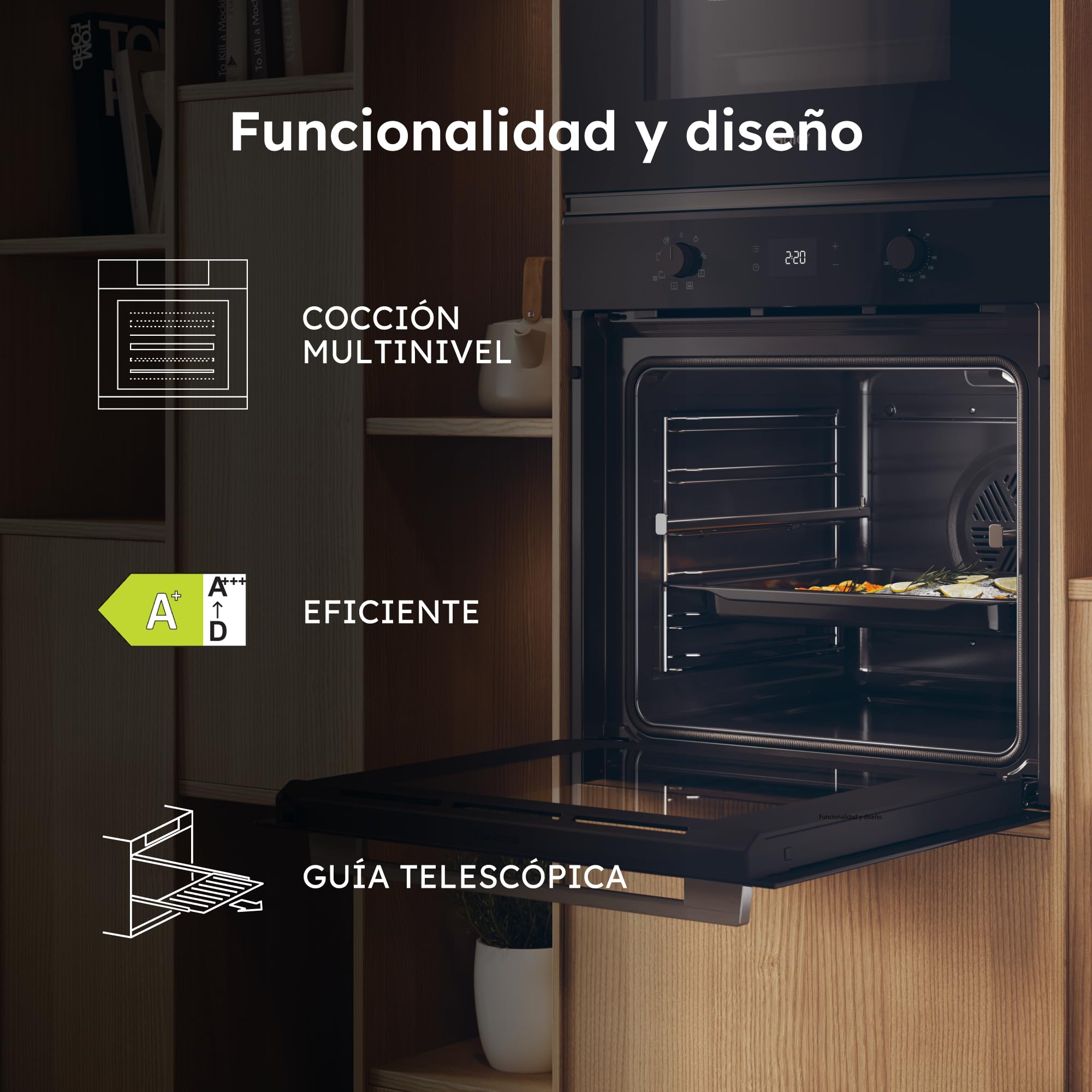 Haier ID Series 2 H6 ID2P3T1HTX - Horno Multifunción Hidrolítico, 78L, Cocción multinivel, 9 Funciones, Display táctil y mandos giratorios, Guía Telescópica, 2 Cristales en puerta, Negro e Inox