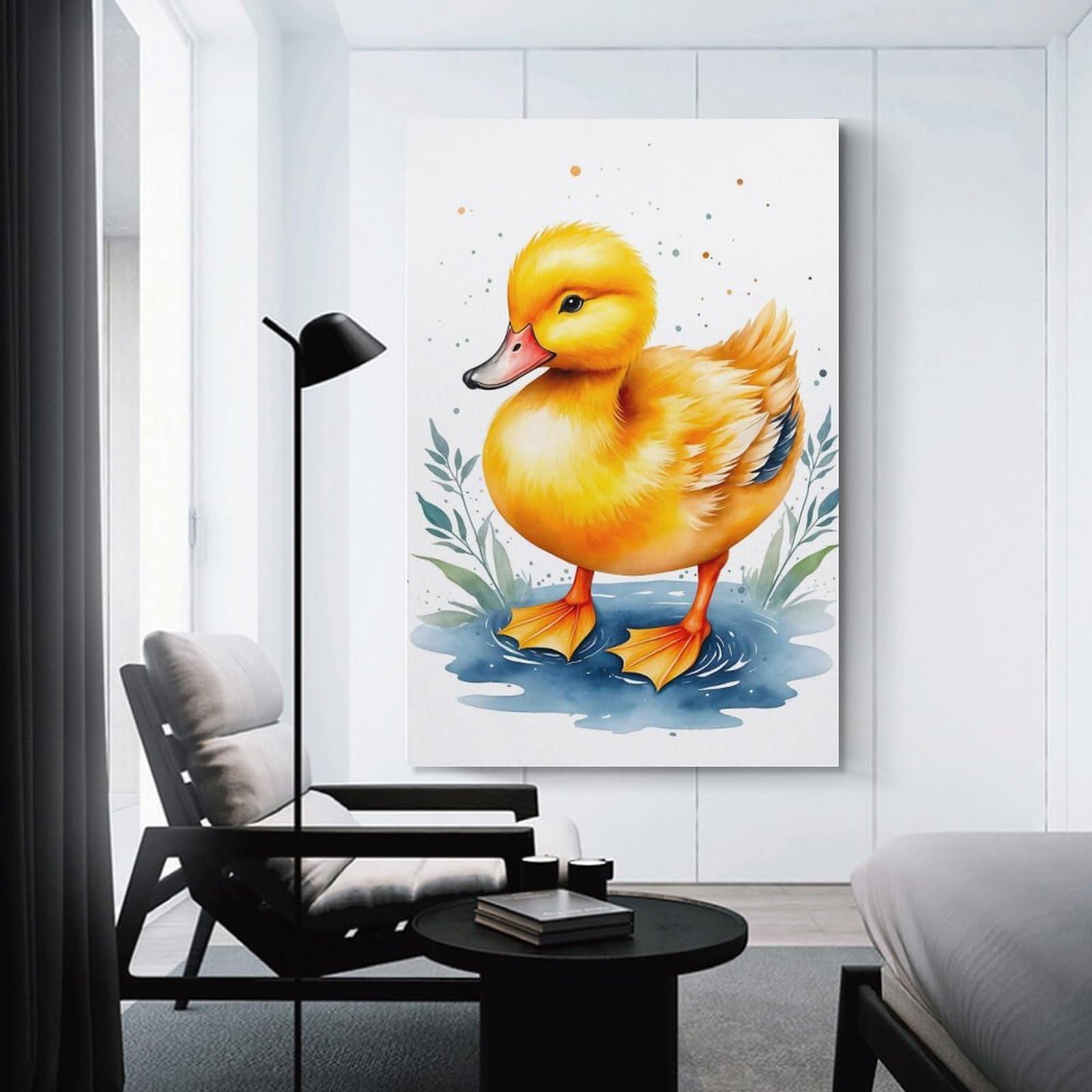 Junmoney Cute Yellow Duck Wall Art Print 08x12inch(20x30cm), for Gallery Wall Layouts in Home Or Office, An Easy Match for Collected Prints
