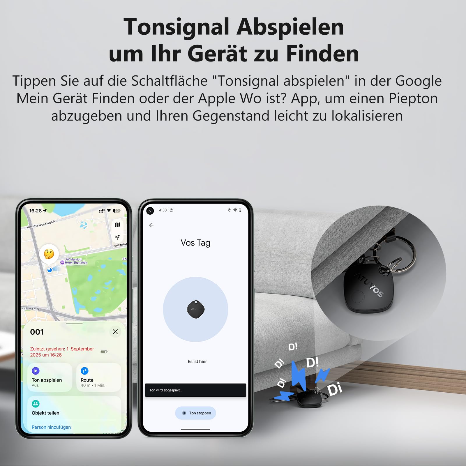 ATUVOS Smart Tag Pro Tracker für Android & iOS 4er Pack, Dual-System Schlüsselfinder kompatibel mit Google Mein Gerät Finden or Apple Wo ist? App, Smarttag Key Finder für Gepäck, Koffer.