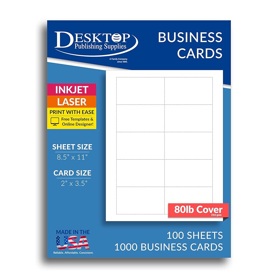 amazon-com-heavyweight-white-blank-business-card-paper-100-sheets-1000-business-cards-80lb-cover-218-gsm-inkjet-laser-printer-compatible-standard-3-5-x-2-inches-business-card-paper-office-products for Free Printable Business Cards Online Amazon.com : Heavyweight White Blank Business Card Paper - 100 Sheets / 1000 Business Cards - 80lb Cover / 218 gsm - Inkjet & Laser Printer Compatible - Standard 3.5 x 2 Inches : Business Card Paper : Office Products for Free Printable Business Cards Online