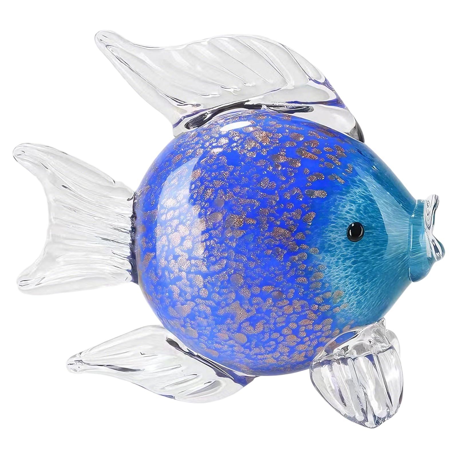 Figuras de peces de cristal azul, decoración del océano para el hogar, acento costero moderno, esculturas de vidrio de estilo nórdico, decoración artística de animales de cristal, 8.3 x 3.3 x 6.7 in