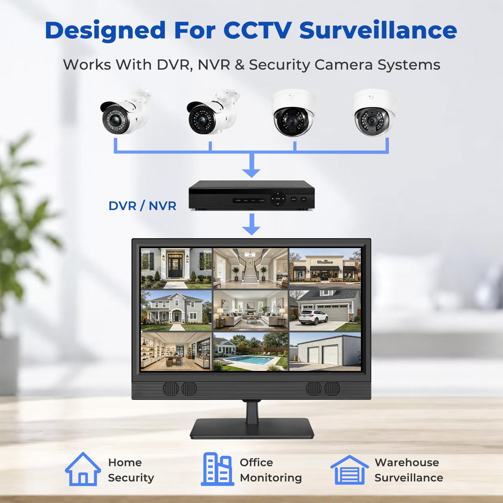 othoig Monitor per telecamera di sicurezza da 22 pollici, 1080p Full HD IPS CCTV, display di sorveglianza con ingressi HDMI, VGA, BNC, RCA, altoparlanti integrati e telecomando, monitor compatibile