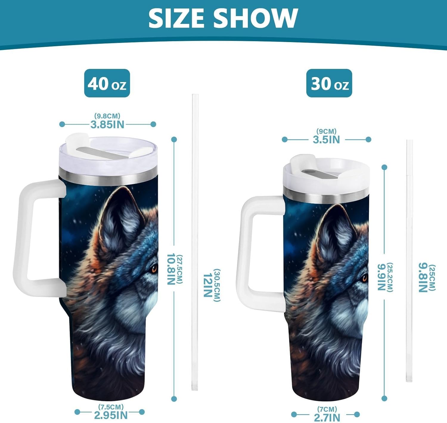 YETTASBIN Wolf 40 oz Tumbler with Handle, Stainless Steel Vacuum Insulated Sports Water Bottle, Leak-proof Travel Coffee Mug Cup with Lid and Straw for Water, Iced Tea or Coffee - Image 3