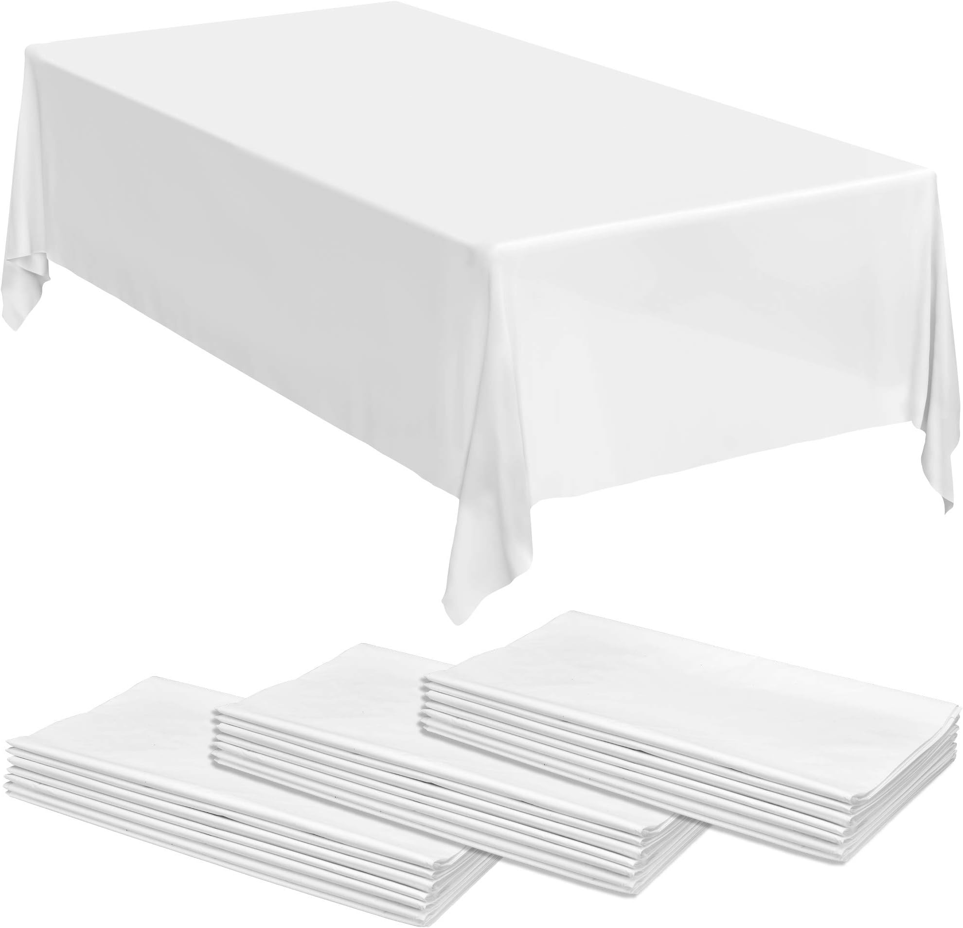 24 White Plastic Tablecloth - 108 x 54 Plastic Table Cloths | Disposable Tablecloths | White Tablecloths | Plastic Table Cover | Disposable Tablecloths for BBQ, Party, Fine Dining, Wedding, Outdoor