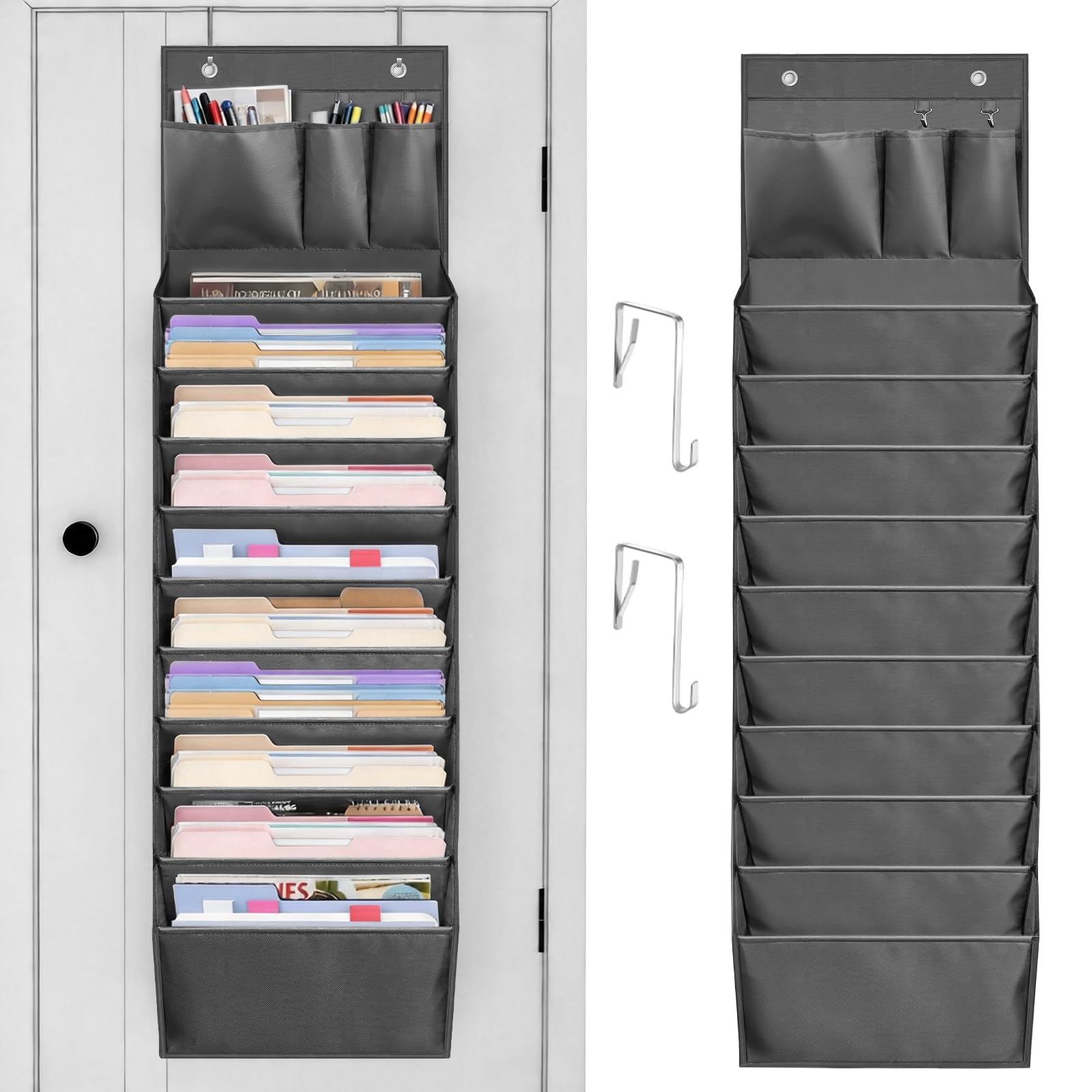 VERONLY Heavy Duty Hanging Wall File Organiser Over Door Storage Grey