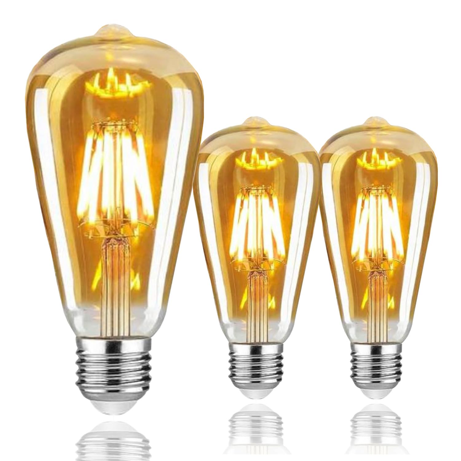 Woowtt LED Edison Screw Bulb, E27 LED Light Bulb 6W E27 Dimmable Bulb Retro Amber Glass Screw Lamp ST64 600LM - 3 Pack