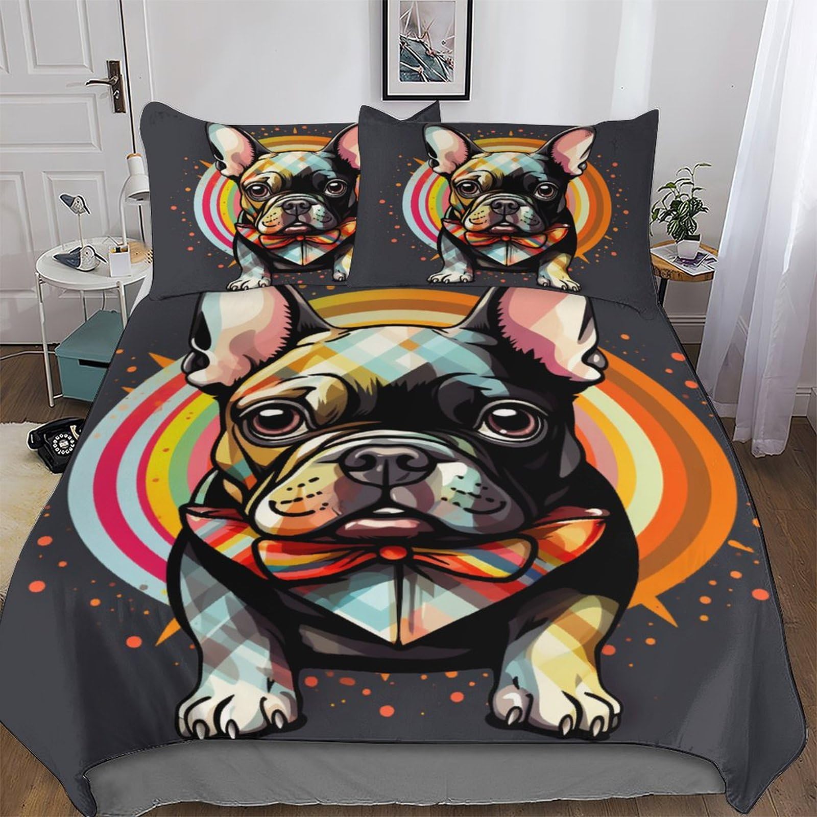 Llxxhh Boys French Bulldog Bedding Set Soft 2Pcs Breathable Quilt Cover With Pillowcase 3D Duvet Cover Set Comforter Cover For Girls Single(135X200cm)