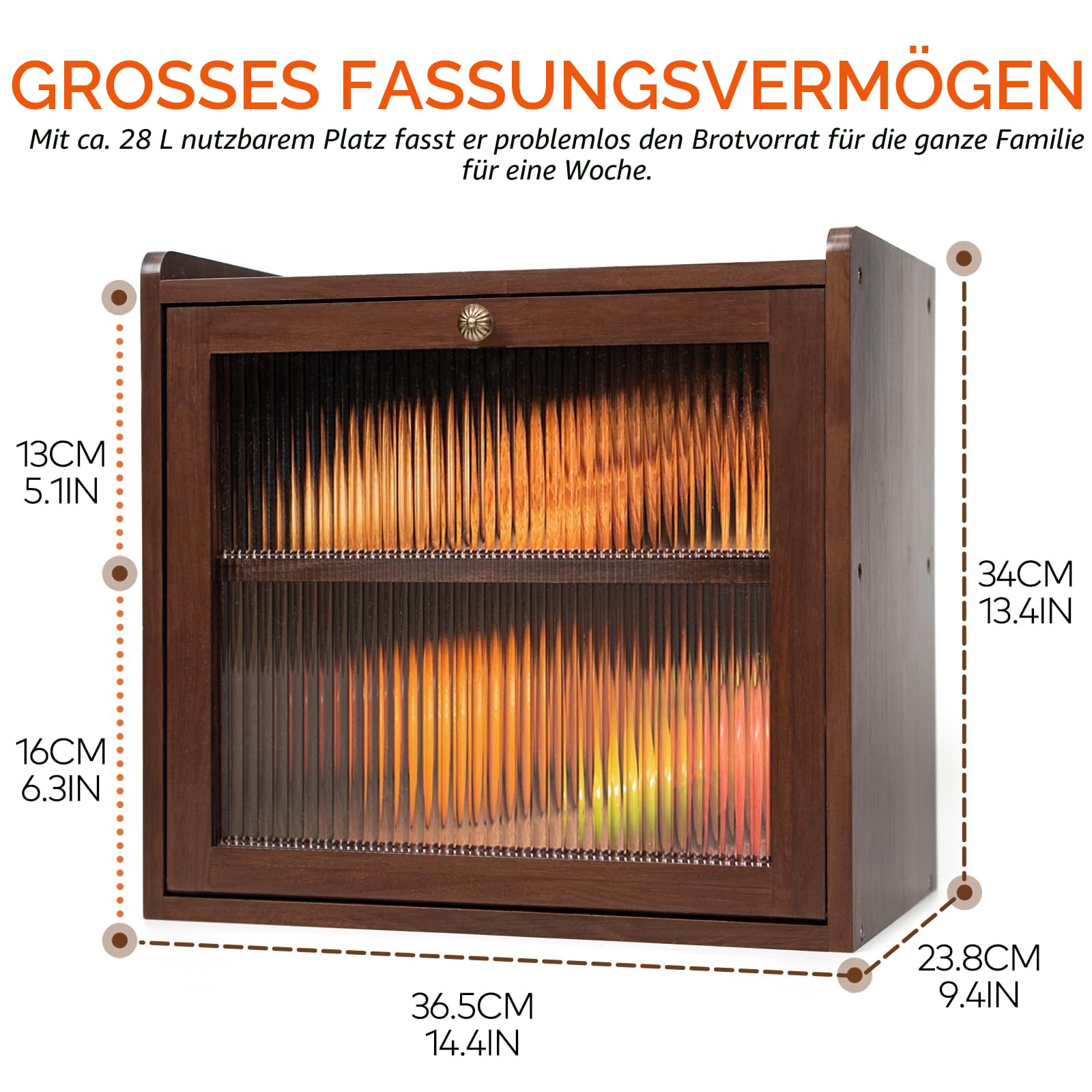 Kiefernholz Brotkasten Groß mit 50 Deli-Papier, Holz Brotkästen mit Belüftung, Brotdose für Brot & Obst, Ästhetische Aufbewahrungsbox für Küche, 36 x 24 x 34 cm, 3.5 kg