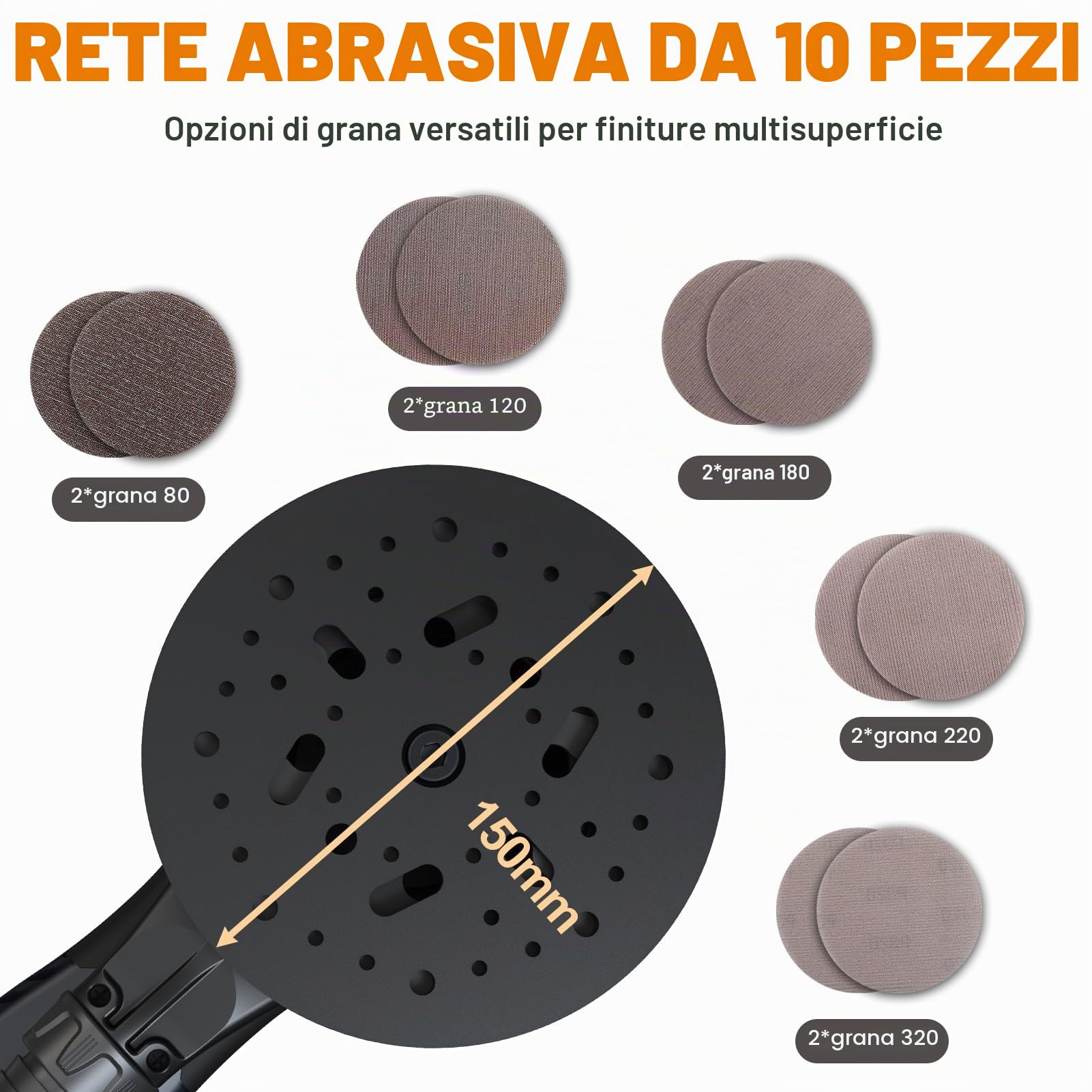 MAXXT 2,5mm Levigatrice orbitale, 350 W 6 Velocità Variabili 4000-10000 RPM levigatrice rotorbitale, senza spazzole, levigatrice elettrico utilizzata per la lucidatura del legno