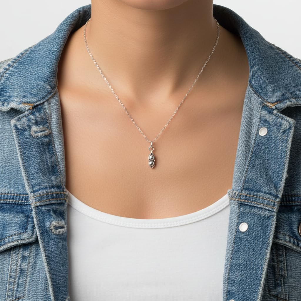 EnCharmed Two Peas in a Pod Charm Necklace for Women, Sterling Silver Dainty Handmade Necklace, Best Friends Twins Pendant, Everyday Minimal Layering Jewelry, 18"