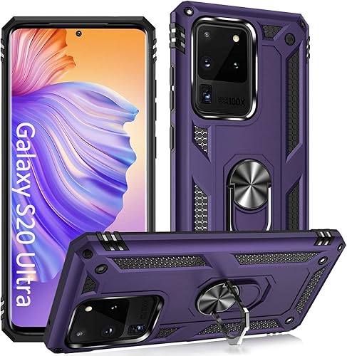 Funda S20 Ultra para Samsung Galaxy S20 Ultra, con anillo de soporte, soporte ajustable, grado militar, protección resistente, a prueba de golpes,