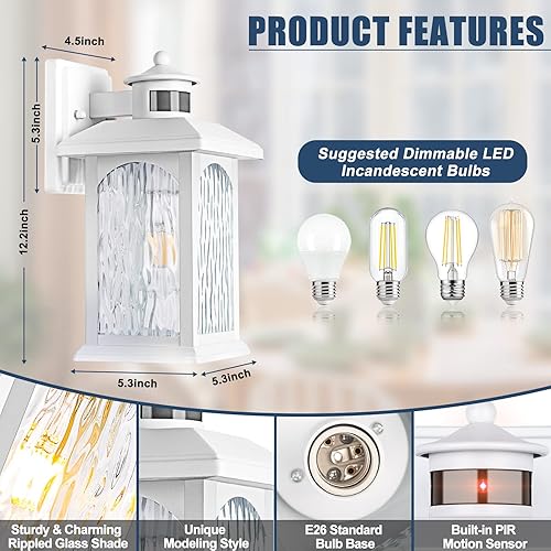 Miniatura 6 de Aplique de pared para exteriores con sensor de movimiento, sensor de movimiento blanco del atardecer al amanecer, iluminación exterior, luces de