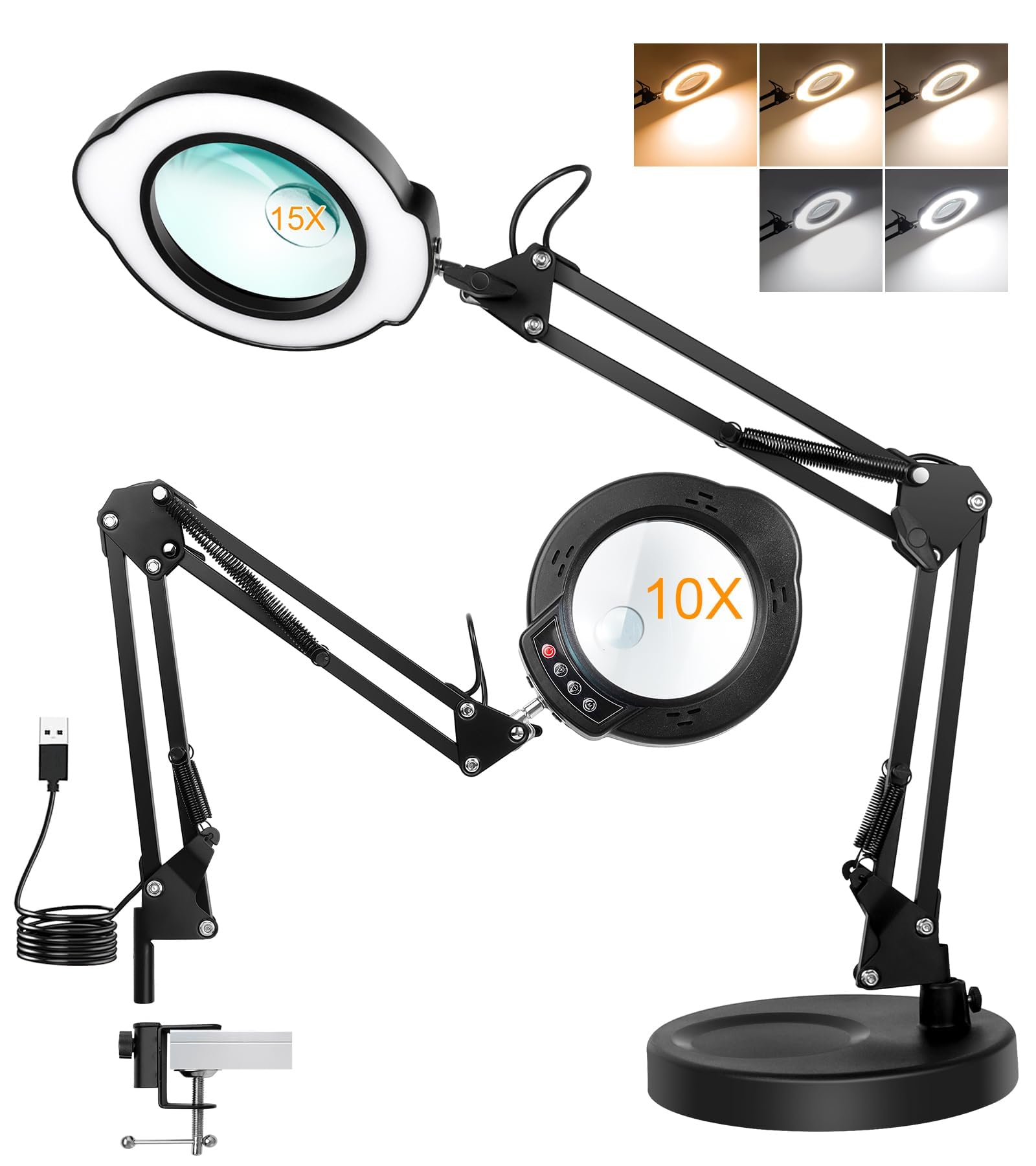 Lupa de Mesa 10x con Luz 84 LED Cuello Cisne Flexible Iluminado 5 Modos De Color Control Táctil Lámpara De Aumento Manos Libres Regulable para Pintar Manualidades Pasatiempos Costura y Trabajos Cerca