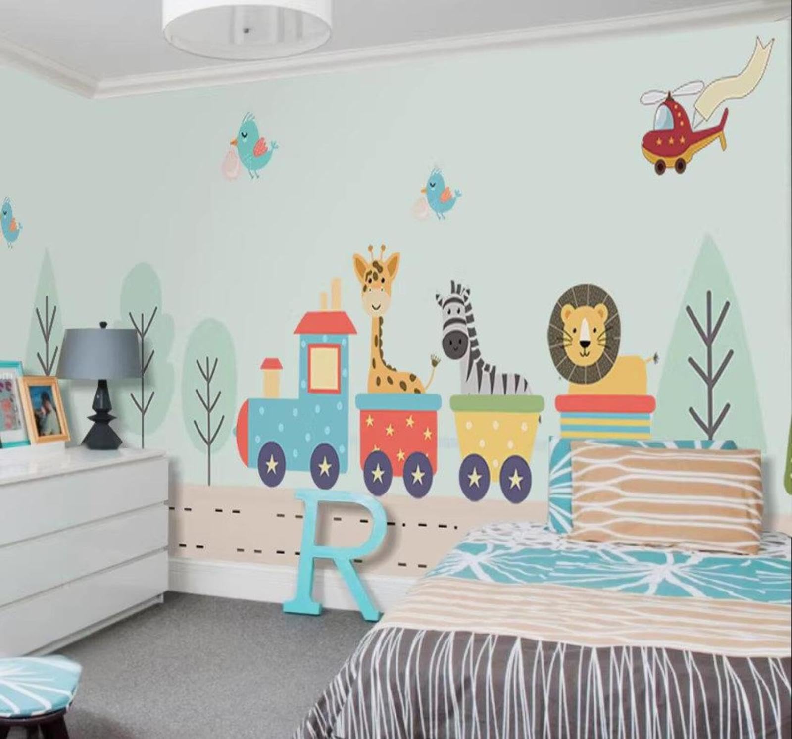 Cartoon Animals Lion Zebra Little Train 3D Wallpaper Easy Install Feature Office Living Room Sofa Bedroom TV Background Wall Decoration-430cm×300cm
