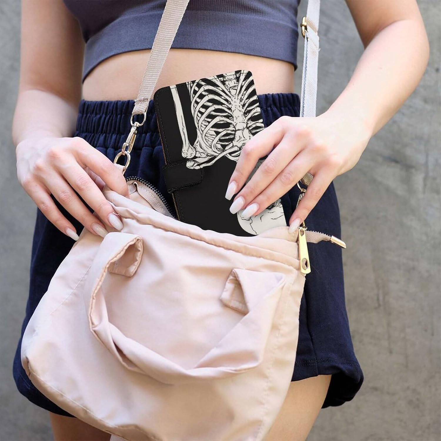 Halloween Day of Dead Goth Skull Cute Funny Skeleton Portable Leather Multifunctional Wallet