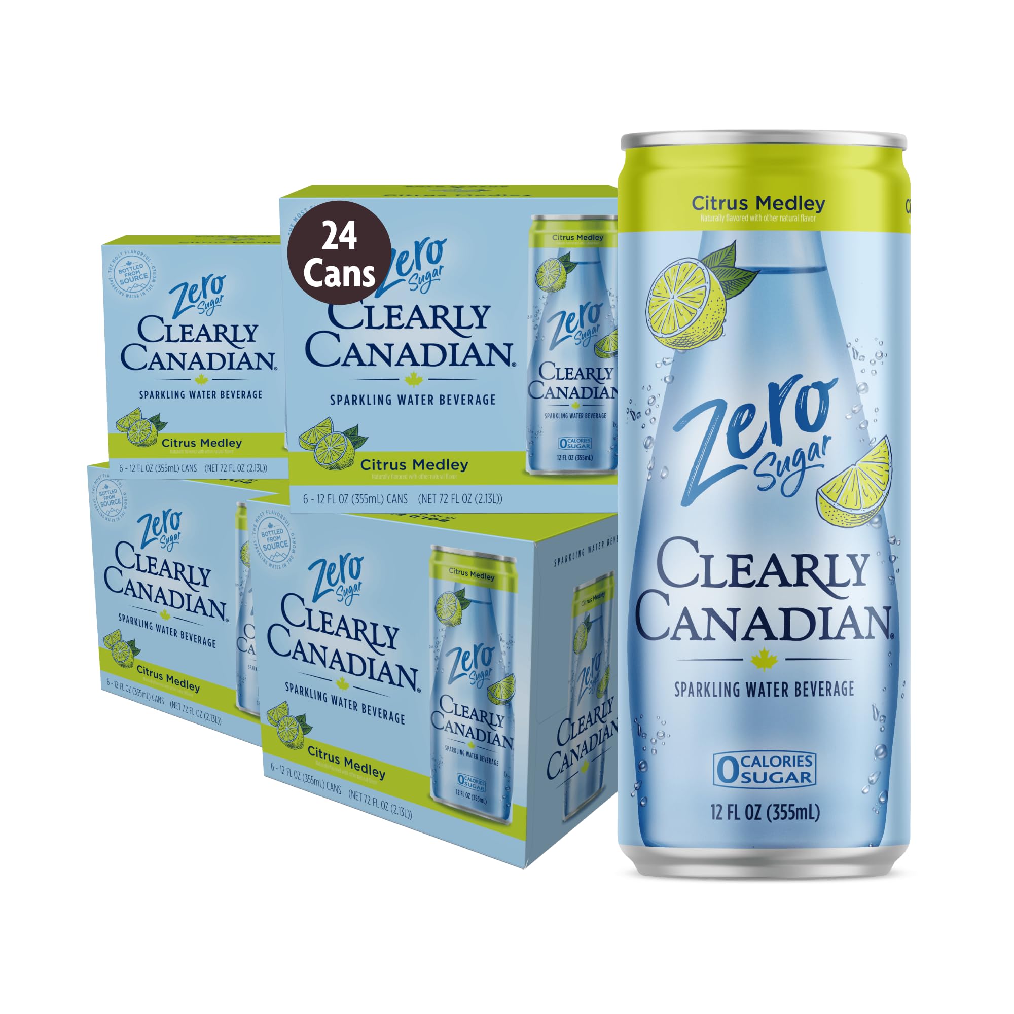 Clearly CanadianCitrus Medley Cans Sparkling Water, 24-Pack (Regular & Zero) – Assorted Flavors & Variety Packs – Refreshingly Pure and Naturally Flavored Carbonated Drink