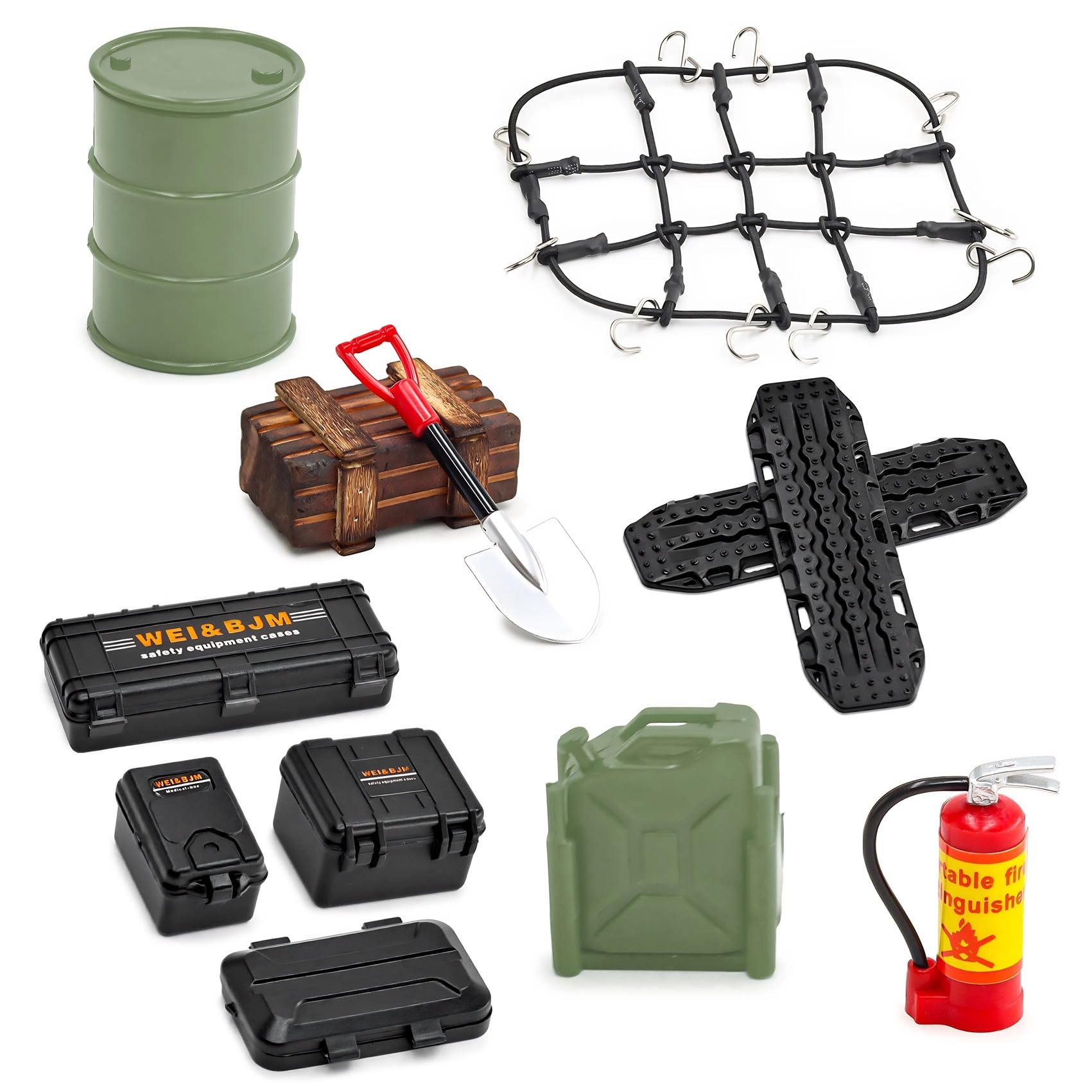 12-TLG RC Crawler Zubehör Set 1/18 1/24, RC Auto Dachdekoration inkl. Gepäcknetz RC und Scale Deko Kit passend für 1:18/24 Modelle wie Traxxas TRX-4M, Axial SCX24, FMS FCX24 (Schwarz & Grün)