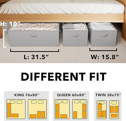 Miniatura 4 de SpaceAid Paquete de 3 contenedores de almacenamiento de 10 pulgadas de alto debajo de la cama, cubos organizadores de almacenamiento grandes debajo