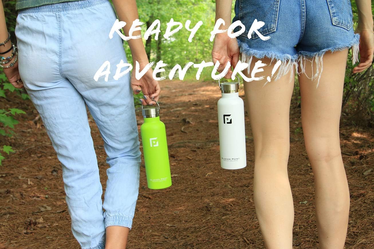 Glacier Point Vacuum Insulated Stainless Steel Water Bottle 32oz|25oz|17oz Double Walled Construction Premium Powder Coat Two Lids Photo