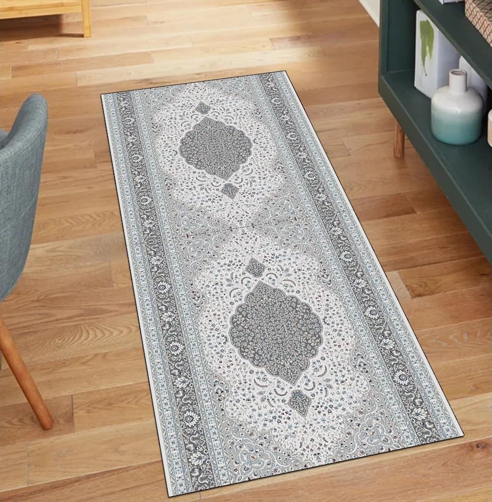 Alfombra antideslizante gris lavable de 80x300 cm para evitar caídas en pasillos