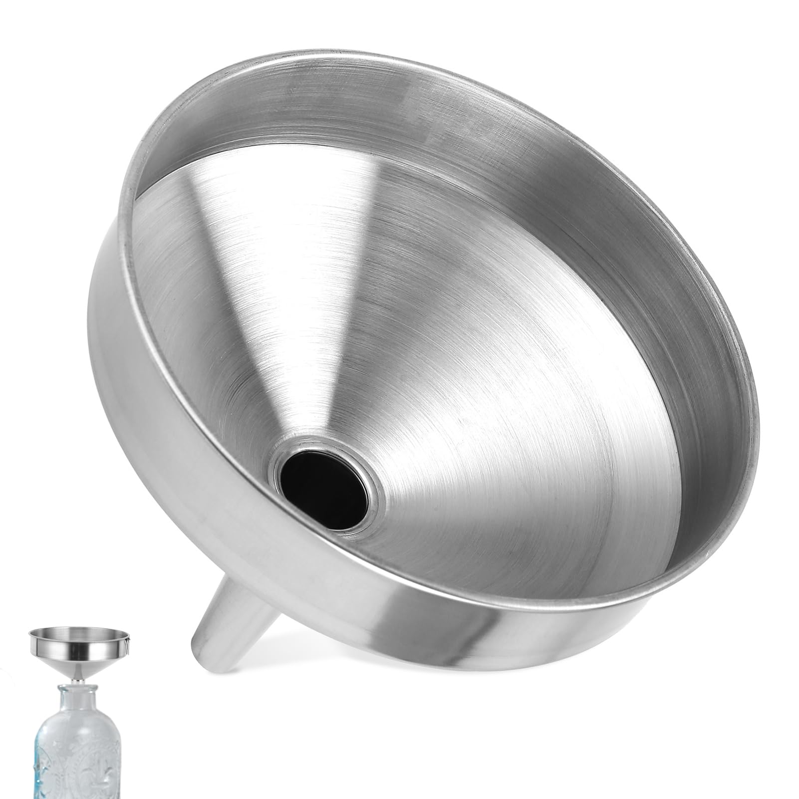 Imbuto Cucina, Ø 15cm imbuto acciaio inox di riempimento per liquidi e ingredienti secchi Imbuto per olio per auto, facile da pulire e riporre(L)