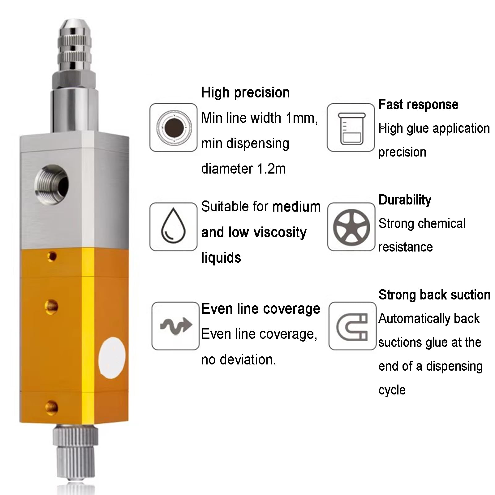 Pneumatisches Dosierventil, Präzisions-Saugdesign für Klebstoffe, UV-Kleber, Tinten, Anti-Tropf, Innendurchmesser 2,5 mm