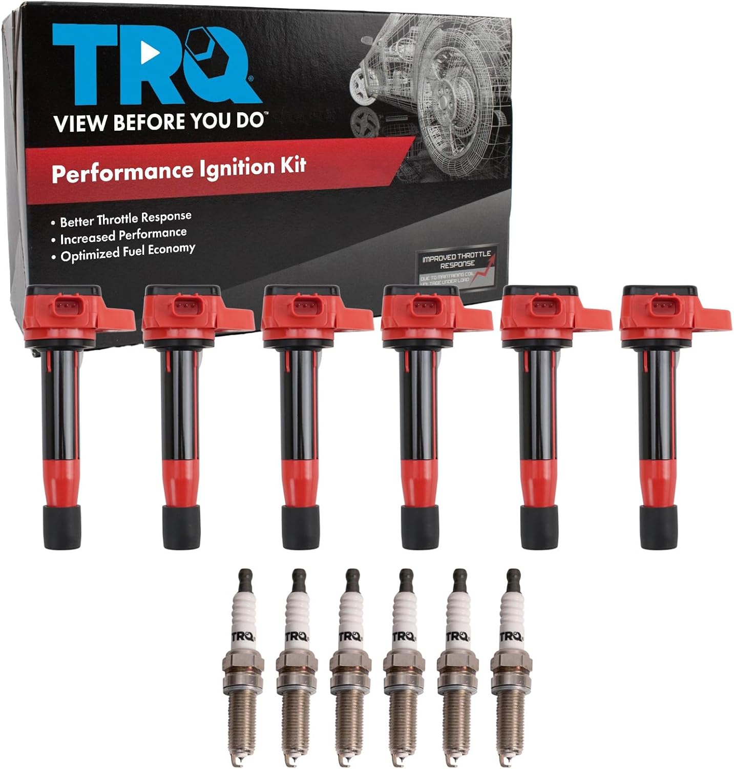 TRQ Ignition Coil and Spark Plug Kit 12 Piece Coil on Plug Compatible with 2012-2014 Acura TL 2011-2017 Honda Odyssey 2012-2015 Pilot