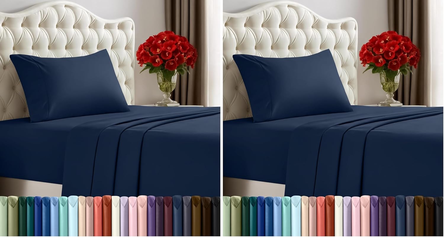 Utopia Bedding Twin Sheet Set – 3 Piece Bed Sheets for Twin Size Bed, Soft and Breathable Microfiber, Includes 1 Fitted Sheet, 1 Flat Sheet and 1 Pillowcase (Navy Blue) (Pack of 2)
