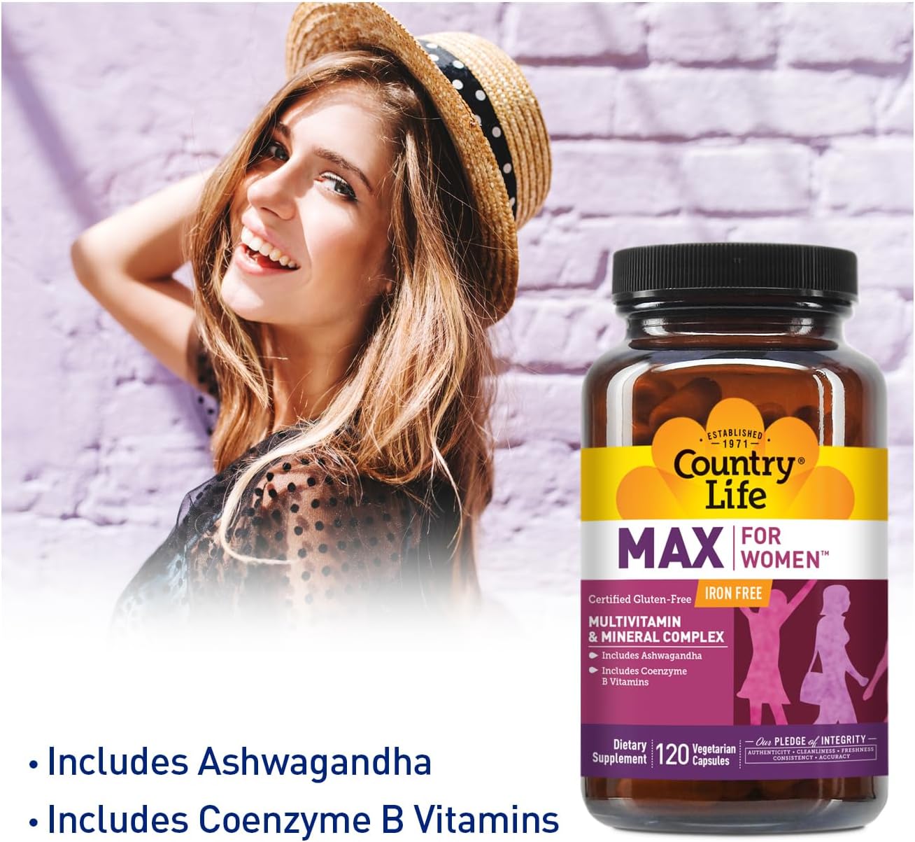 Country Life Max for Women - Multivitamin and Mineral Complex, Iron-free - 120 Vegan Capsules - Image 2