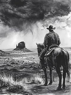 TUTUMAY21 Diamond Art Kit for Adults, 60s Black White Western Cowboy Diamond Painting for Adults Beginners, DIY 5D Diamond Art Painting Kits Craft for Home Wall Decor 12x16inch